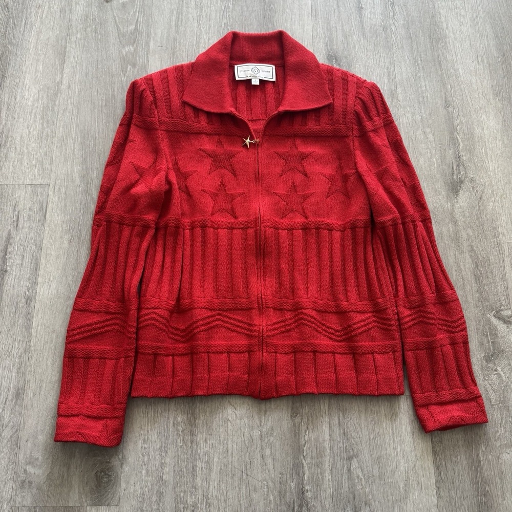 St. John Sport by Marie Gray Women Small Red Snap Jacket Sweater Zip Made In USA